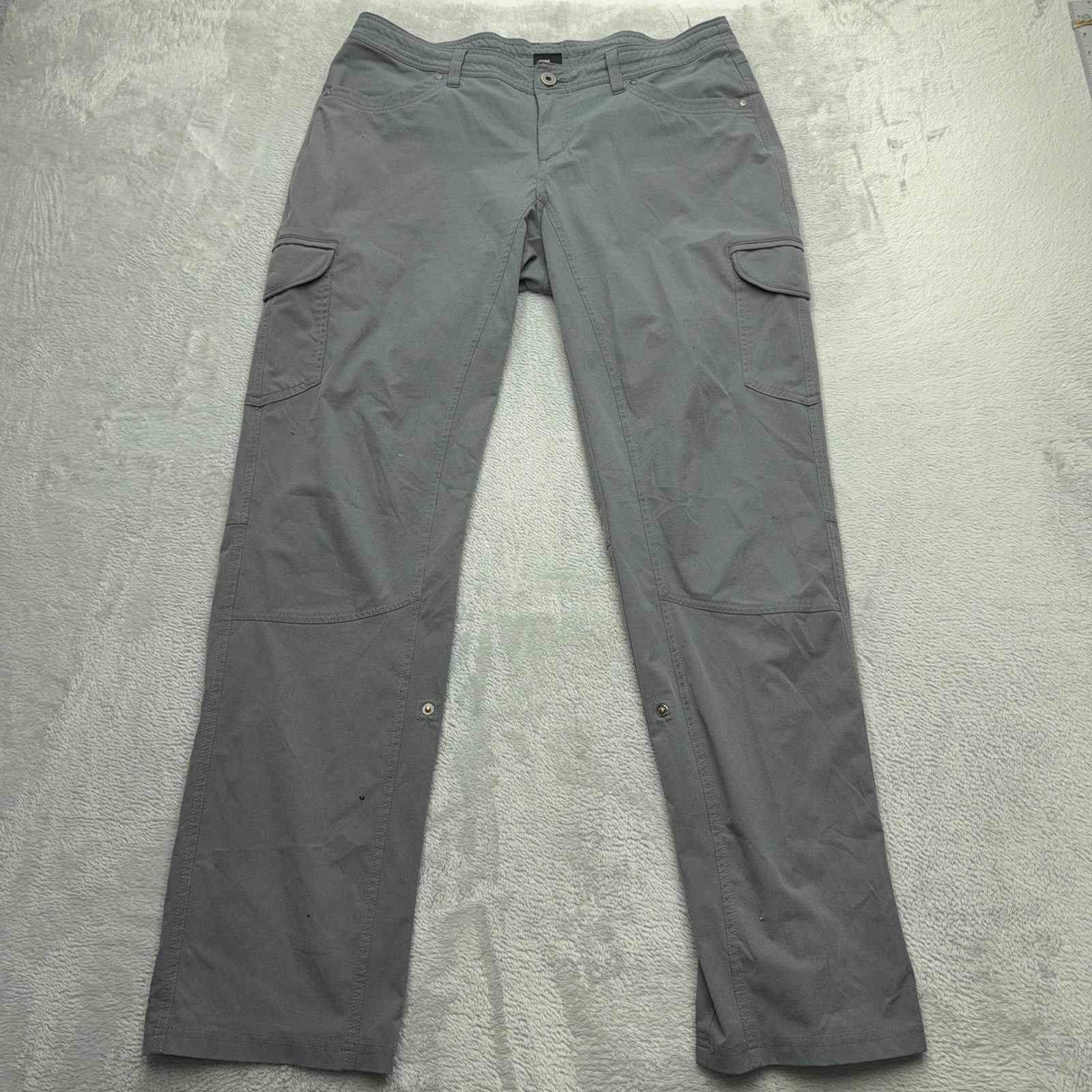 Kuhl Cargo Pants Womens 12 Grey Splash Roll Up Snap Pockets Outdoor Hiking Gorp
